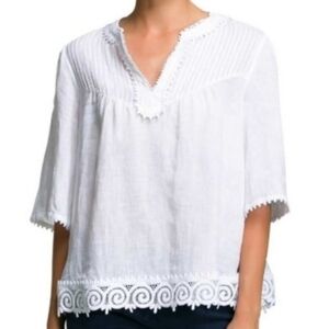 Extra Small Italy 0039 100% Linen V-neck Tunic Lace Embellishments